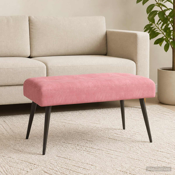 Bænk med knap tufting Lyserød 80 x 40 x 46 cm Fløjl