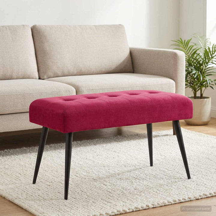 Bænk med knap tufting Vinrød 80 x 40 x 46 cm Velour