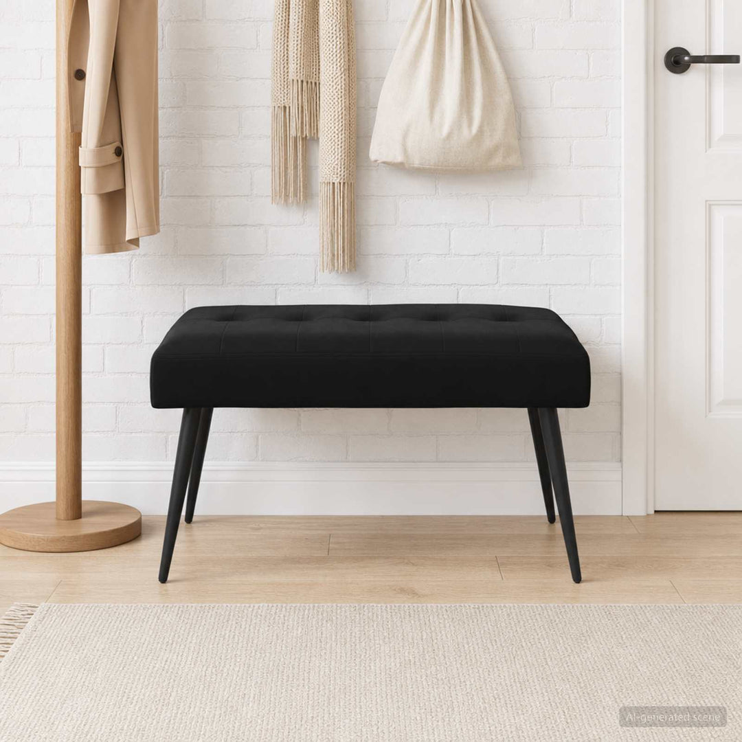 Bænk med knap tufting Sort 80 x 40 x 46 cm Fløjl