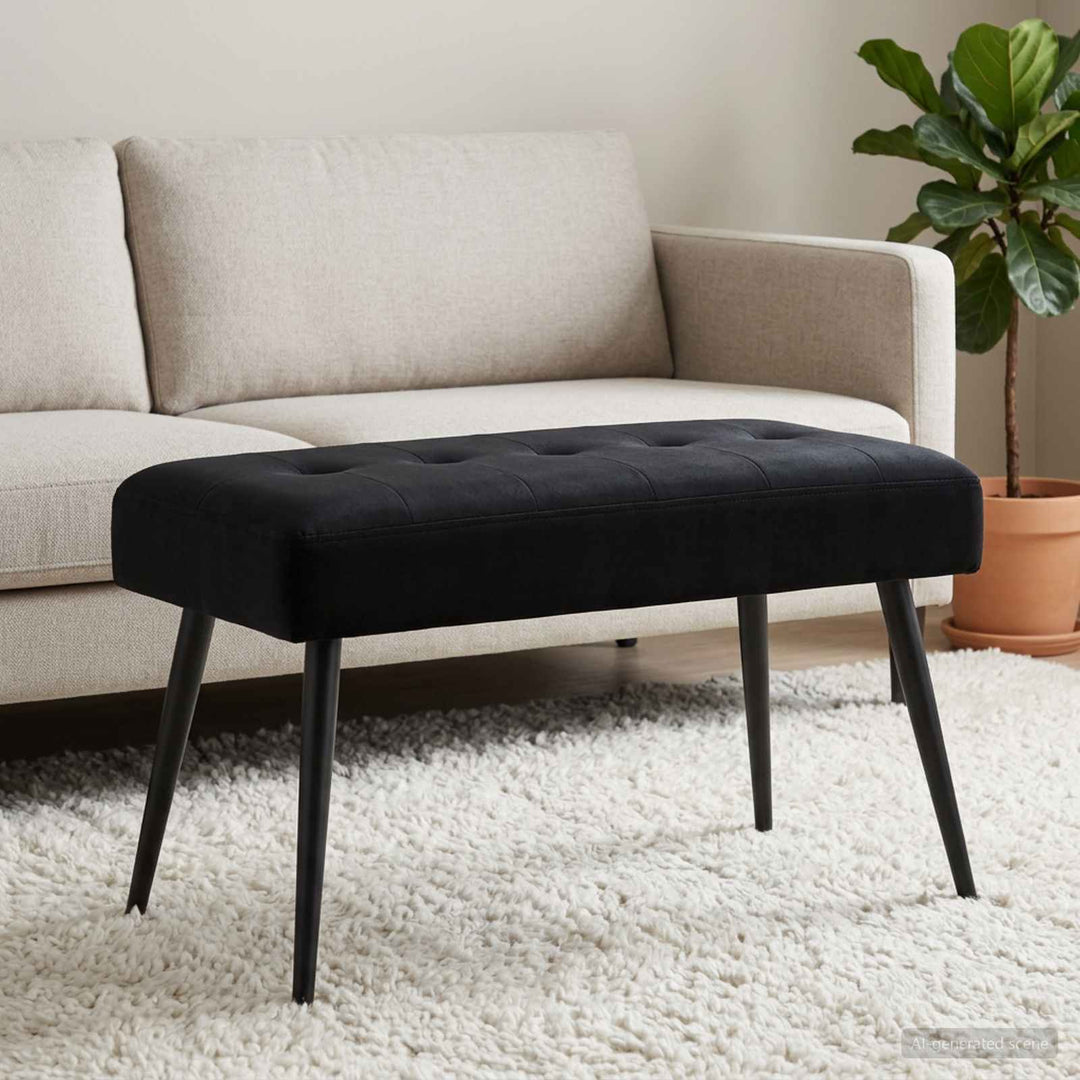 Bænk med knap tufting Sort 80 x 40 x 46 cm Velour