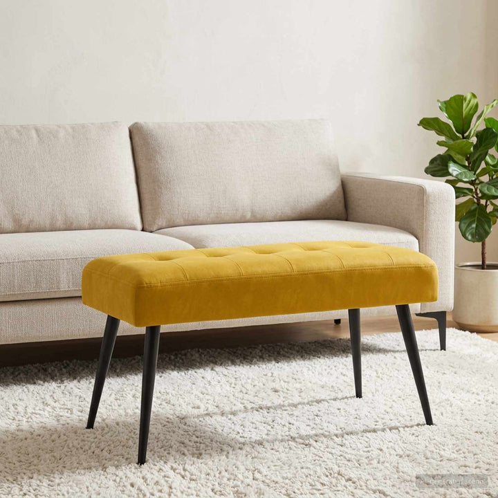Bænk med knap tufting Gul 80 x 40 x 46 cm Fløjl