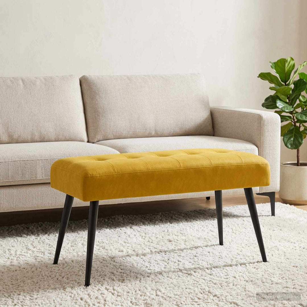 Bænk med knap tufting Gul 80 x 40 x 46 cm Velour