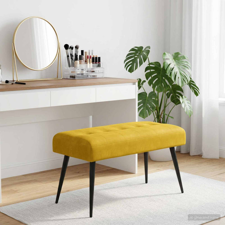 Bænk med knap tufting Gul 80 x 40 x 46 cm Velour