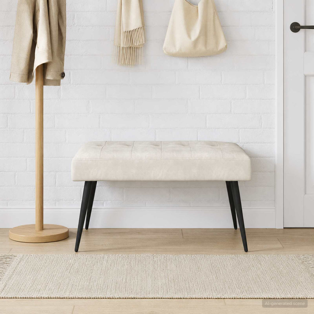 Bænk med knap tufting Cremefarvet 80 x 40 x 46 cm Velour