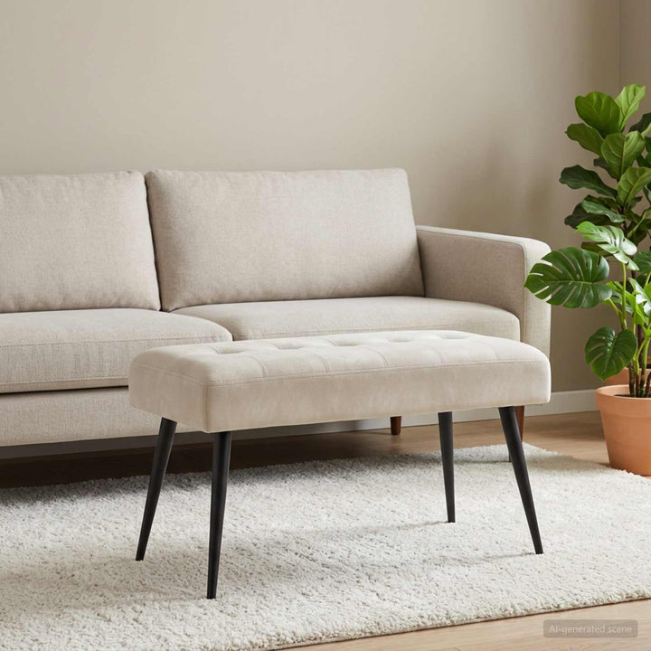 Bænk med knap tufting Cremefarvet 80 x 40 x 46 cm Fløjl