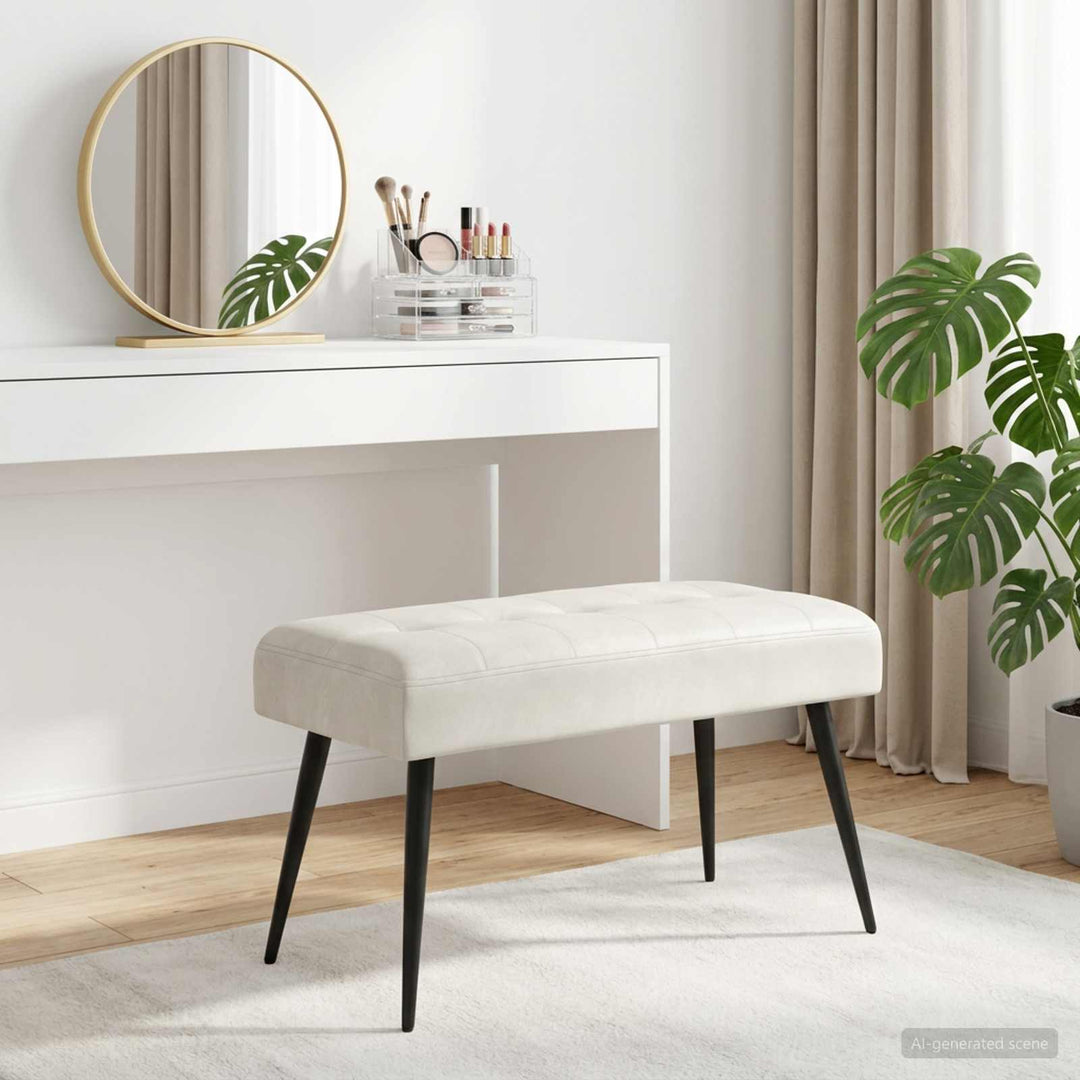Bænk med knap tufting Cremefarvet 80 x 40 x 46 cm Velour