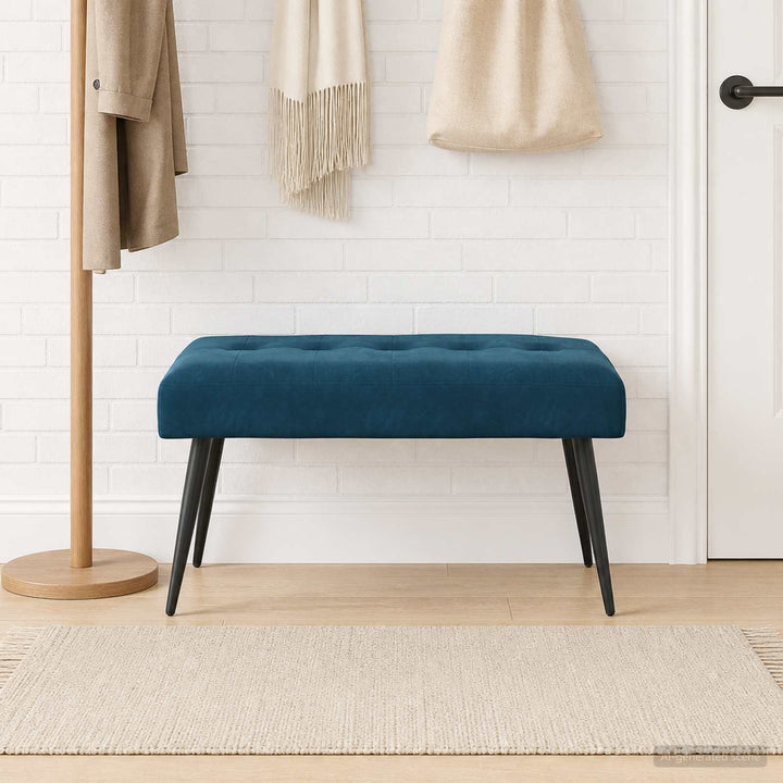 Bænk med knap tufting Blå 80 x 40 x 46 cm Velour