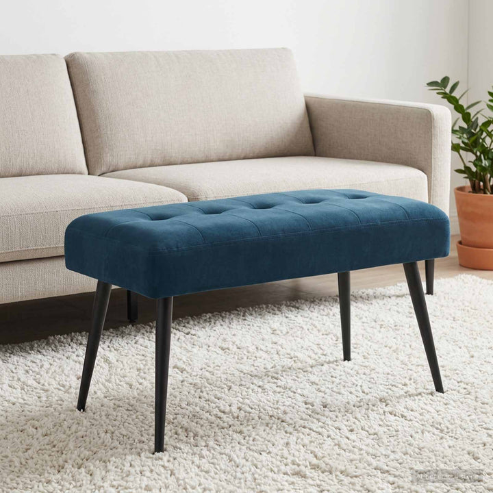 Bænk med knap tufting Blå 80 x 40 x 46 cm Fløjl