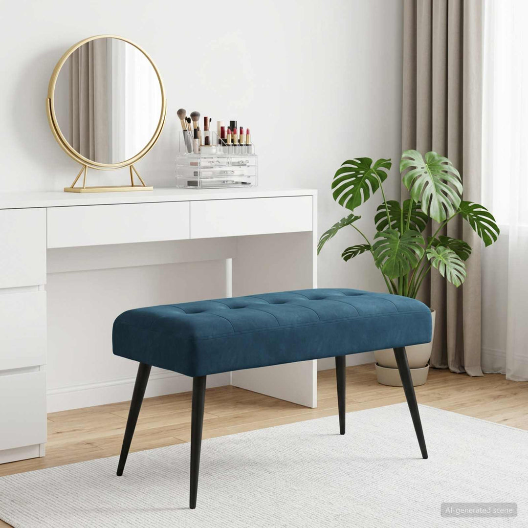 Bænk med knap tufting Blå 80 x 40 x 46 cm Velour