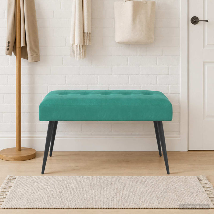 Bænk med knap tufting Turkis 80 x 40 x 46 cm Fløjl