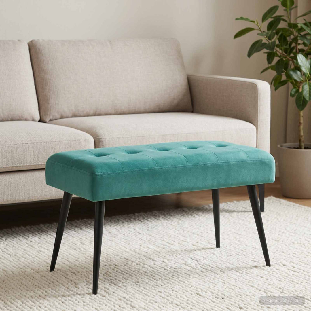 Bænk med knap tufting Turkis 80 x 40 x 46 cm Velour