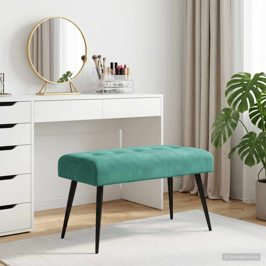 Bænk med knap tufting Turkis 80 x 40 x 46 cm Fløjl