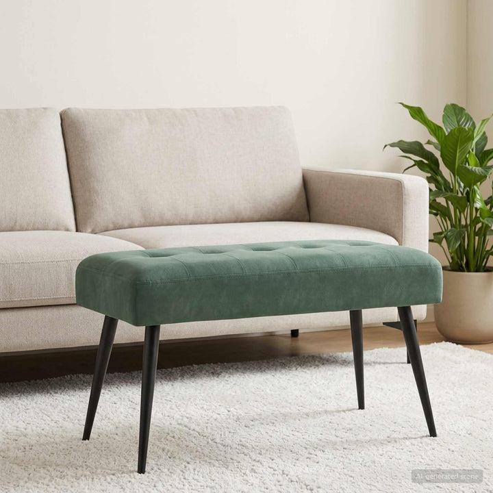 Bænk med knap tufting Havgrøn 80 x 40 x 46 cm Fløjl
