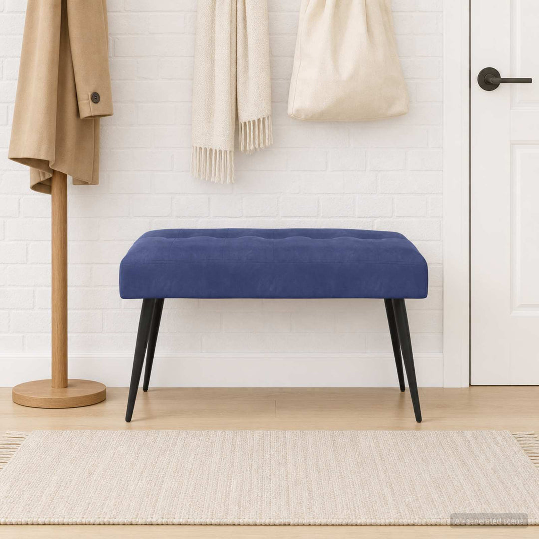 Bænk med knap tufting Politi blå 80 x 40 x 46 cm Fløjl