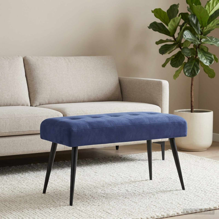 Bænk med knap tufting Politi blå 80 x 40 x 46 cm Velour
