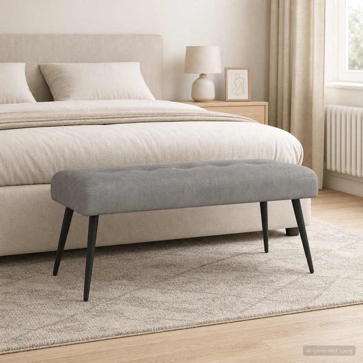 Bænk med knap tufting Lysegrå 110 x 40 x 46 cm Velour