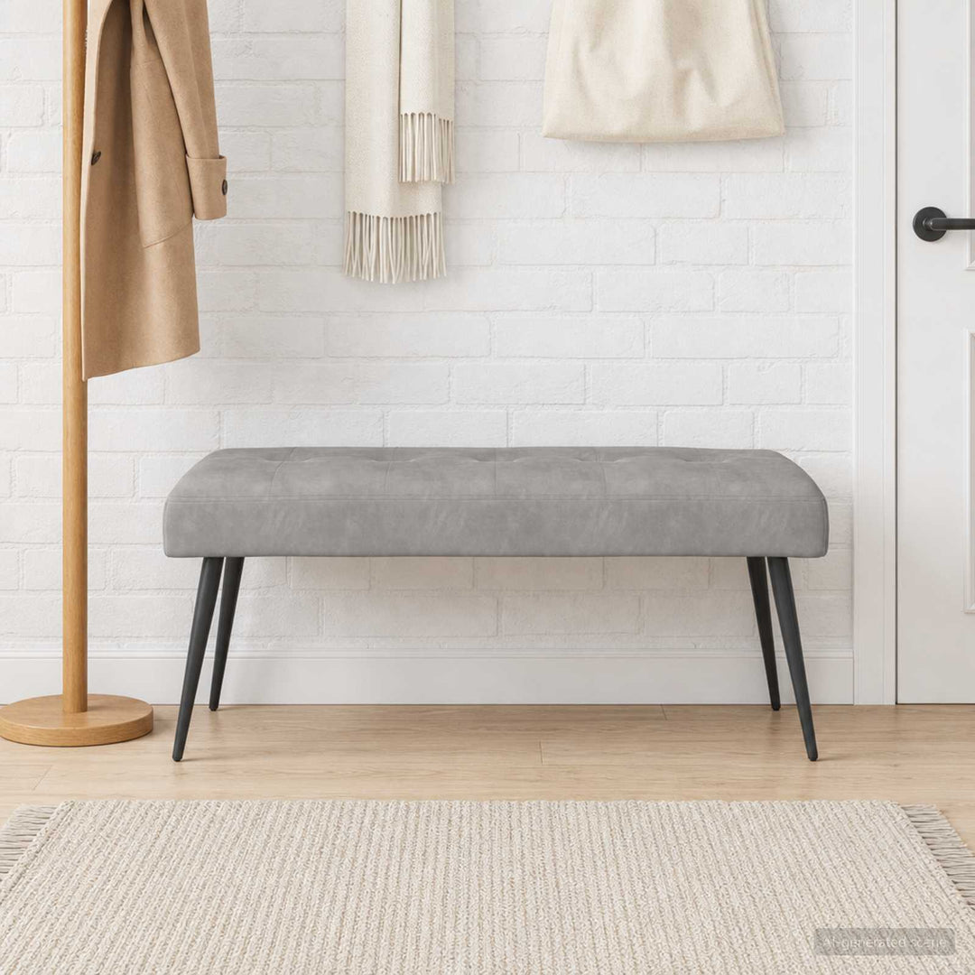 Bænk med knap tufting Lysegrå 110 x 40 x 46 cm Fløjl