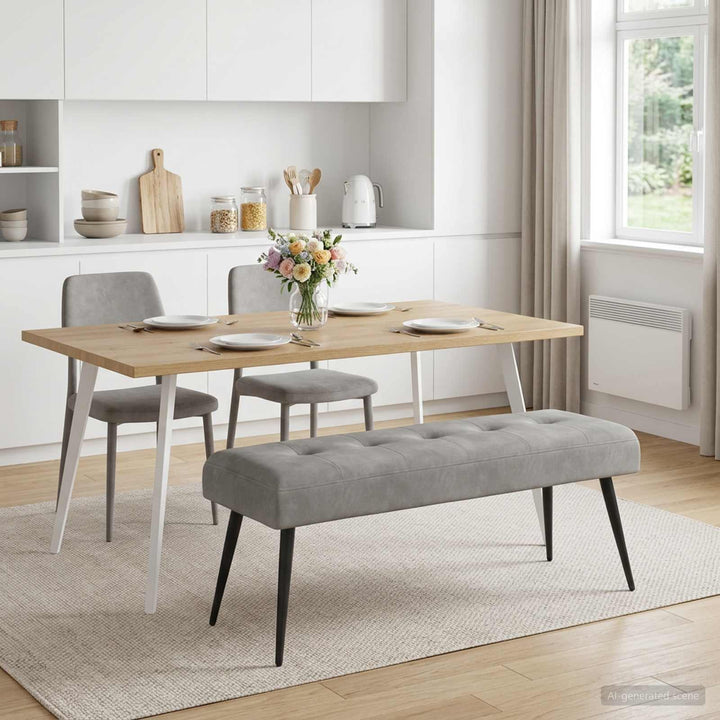Bænk med knap tufting Lysegrå 110 x 40 x 46 cm Fløjl