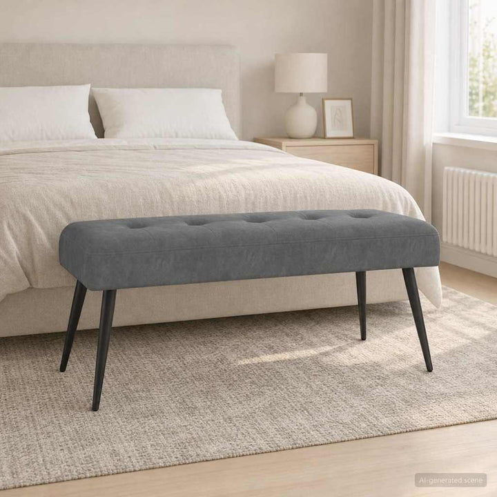 Bænk med knap tufting Mørkegrå 110 x 40 x 46 cm Velour