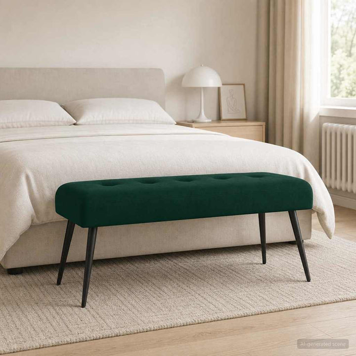 Bænk med knap tufting Mørkegrøn 110 x 40 x 46 cm Velour