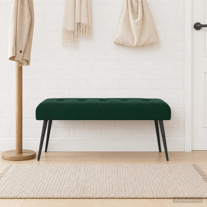 Bænk med knap tufting Mørkegrøn 110 x 40 x 46 cm Fløjl