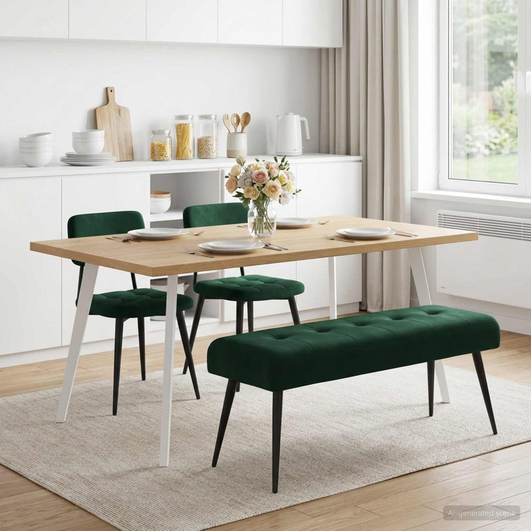 Bænk med knap tufting Mørkegrøn 110 x 40 x 46 cm Fløjl