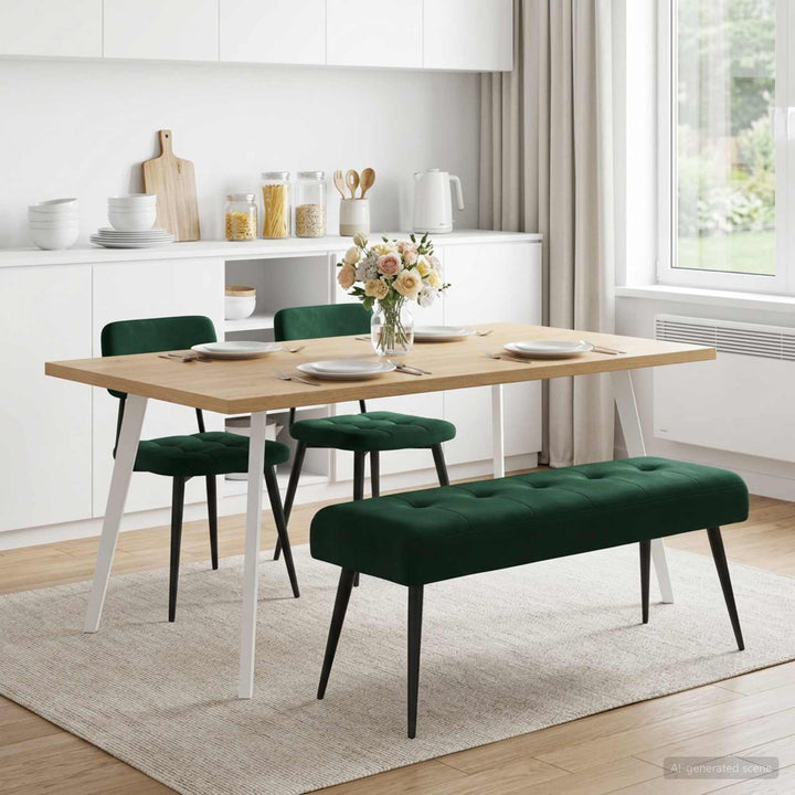 Bænk med knap tufting Mørkegrøn 110 x 40 x 46 cm Fløjl