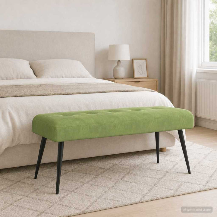 Bænk med knap tufting Lys grøn 110 x 40 x 46 cm Velour