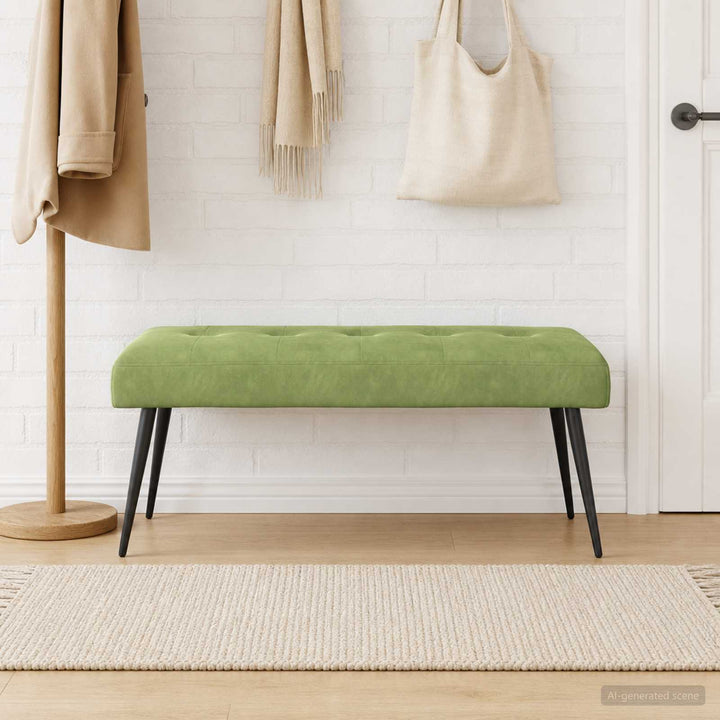 Bænk med knap tufting Lys grøn 110 x 40 x 46 cm Fløjl