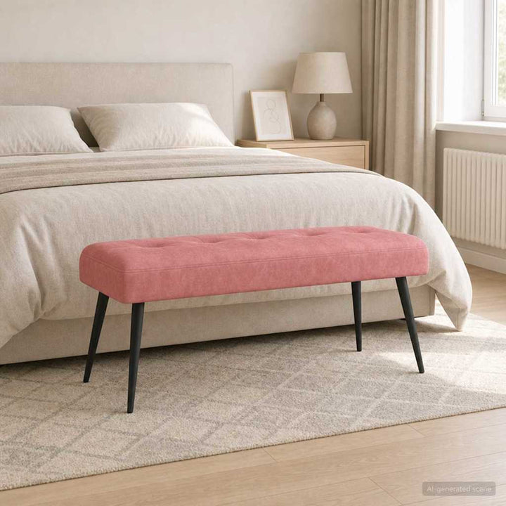 Bænk med knap tufting Lyserød 110 x 40 x 46 cm Velour