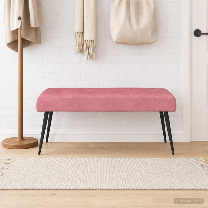 Bænk med knap tufting Lyserød 110 x 40 x 46 cm Fløjl