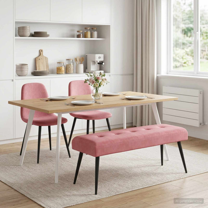 Bænk med knap tufting Lyserød 110 x 40 x 46 cm Fløjl