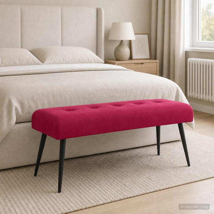 Bænk med knap tufting Vinrød 110 x 40 x 46 cm Velour