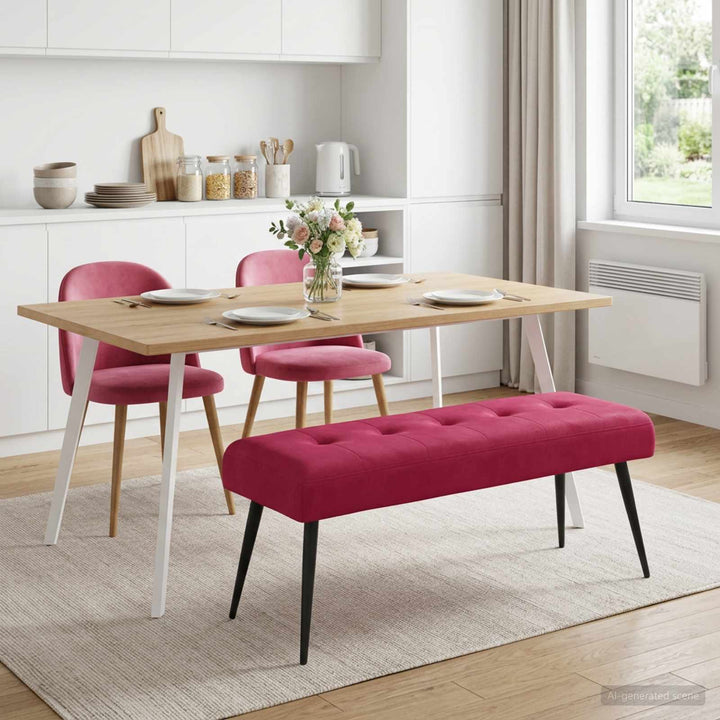 Bænk med knap tufting Vinrød 110 x 40 x 46 cm Fløjl