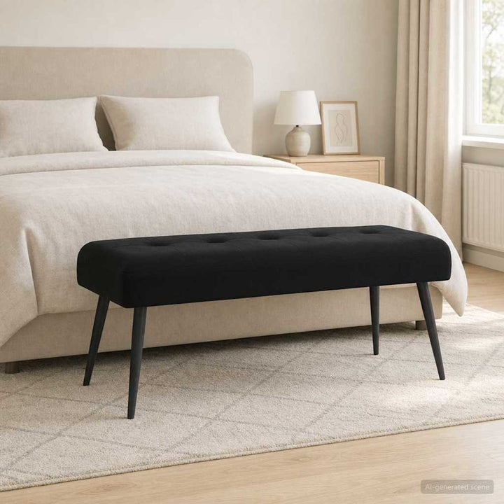 Bænk med knap tufting Sort 110 x 40 x 46 cm Velour