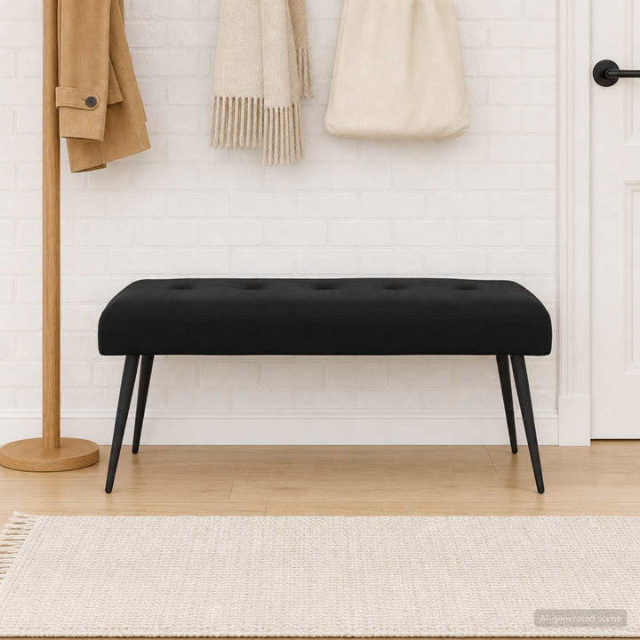 Bænk med knap tufting Sort 110 x 40 x 46 cm Fløjl