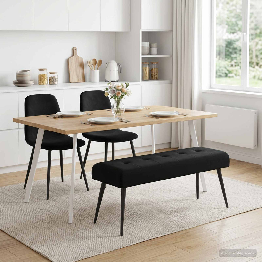 Bænk med knap tufting Sort 110 x 40 x 46 cm Fløjl