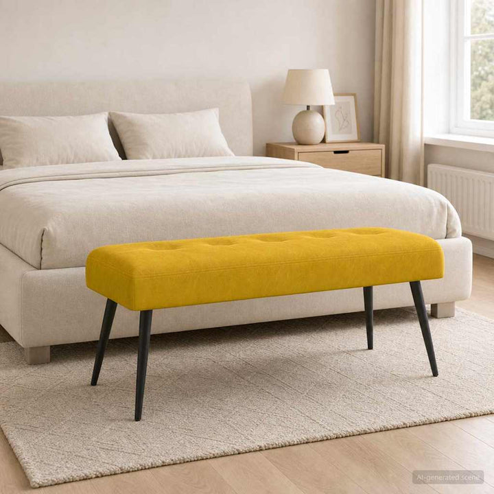 Bænk med knap tufting Gul 110 x 40 x 46 cm Fløjl