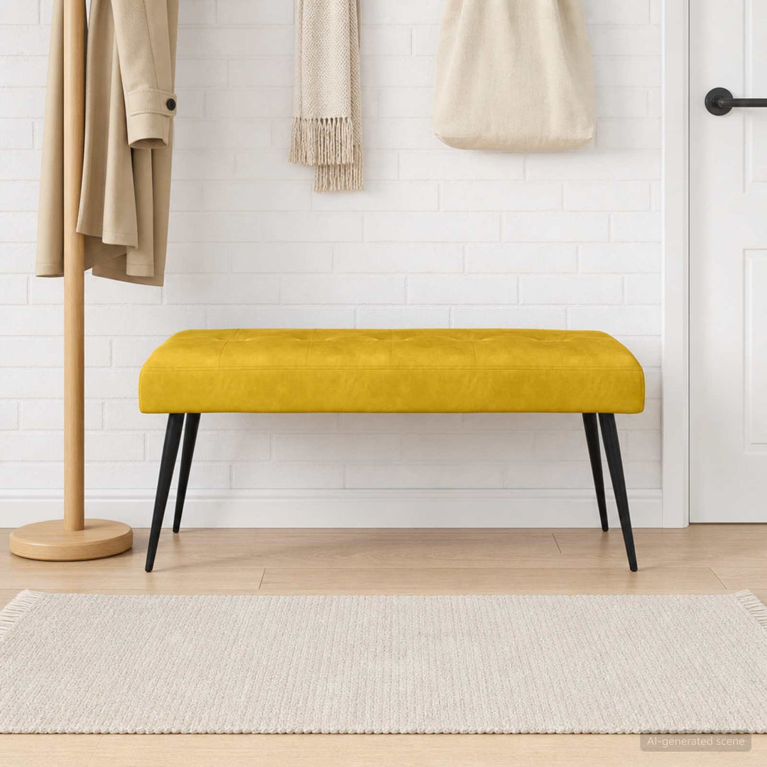 Bænk med knap tufting Gul 110 x 40 x 46 cm Velour