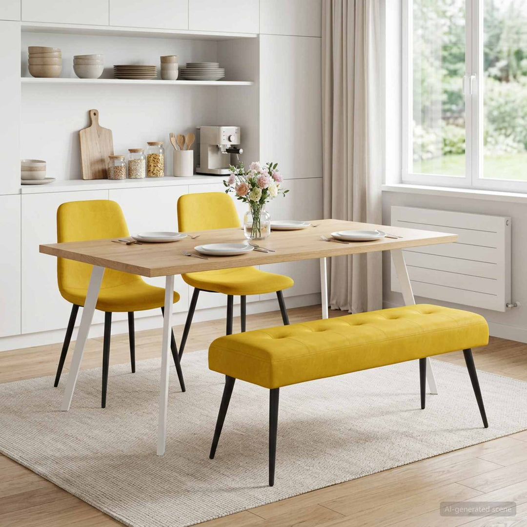 Bænk med knap tufting Gul 110 x 40 x 46 cm Fløjl