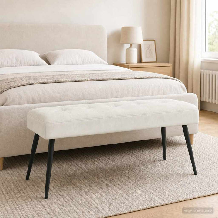 Bænk med knap tufting Cremefarvet 110 x 40 x 46 cm Fløjl