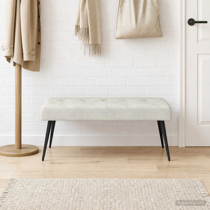 Bænk med knap tufting Cremefarvet 110 x 40 x 46 cm Fløjl