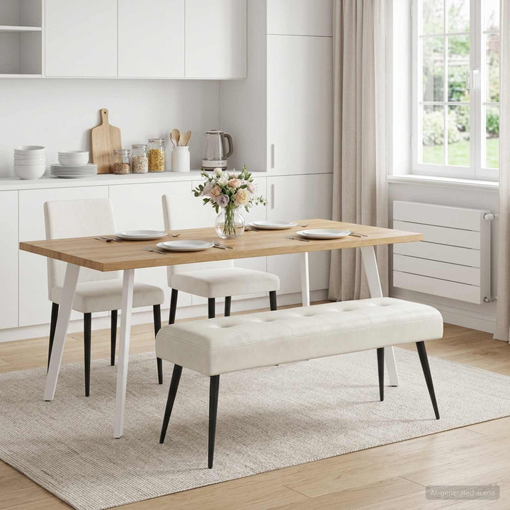 Bænk med knap tufting Cremefarvet 110 x 40 x 46 cm Fløjl