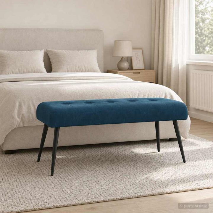 Bænk med knap tufting Blå 110 x 40 x 46 cm Fløjl
