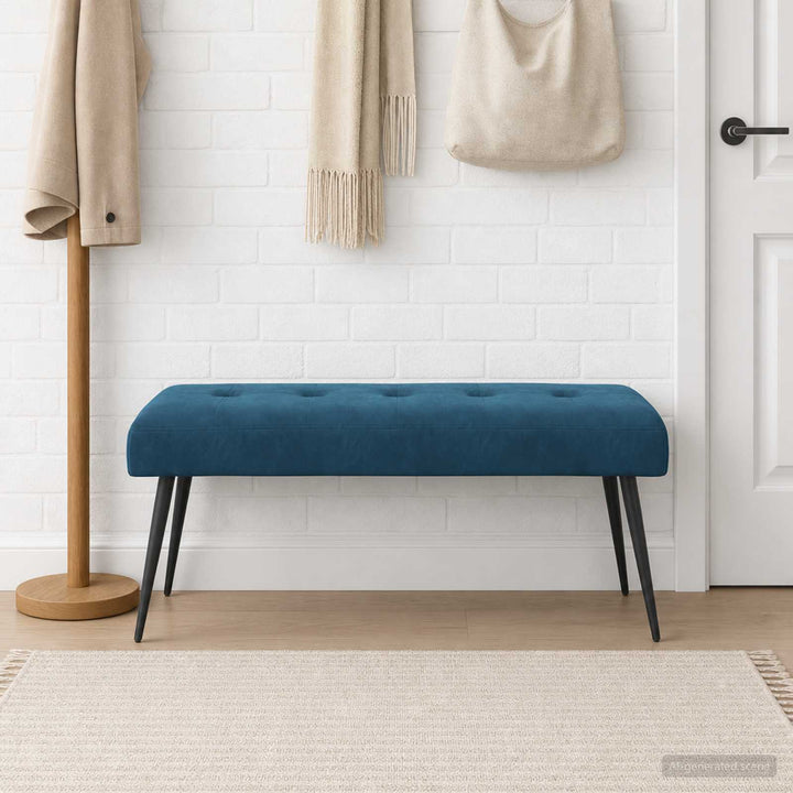 Bænk med knap tufting Blå 110 x 40 x 46 cm Velour