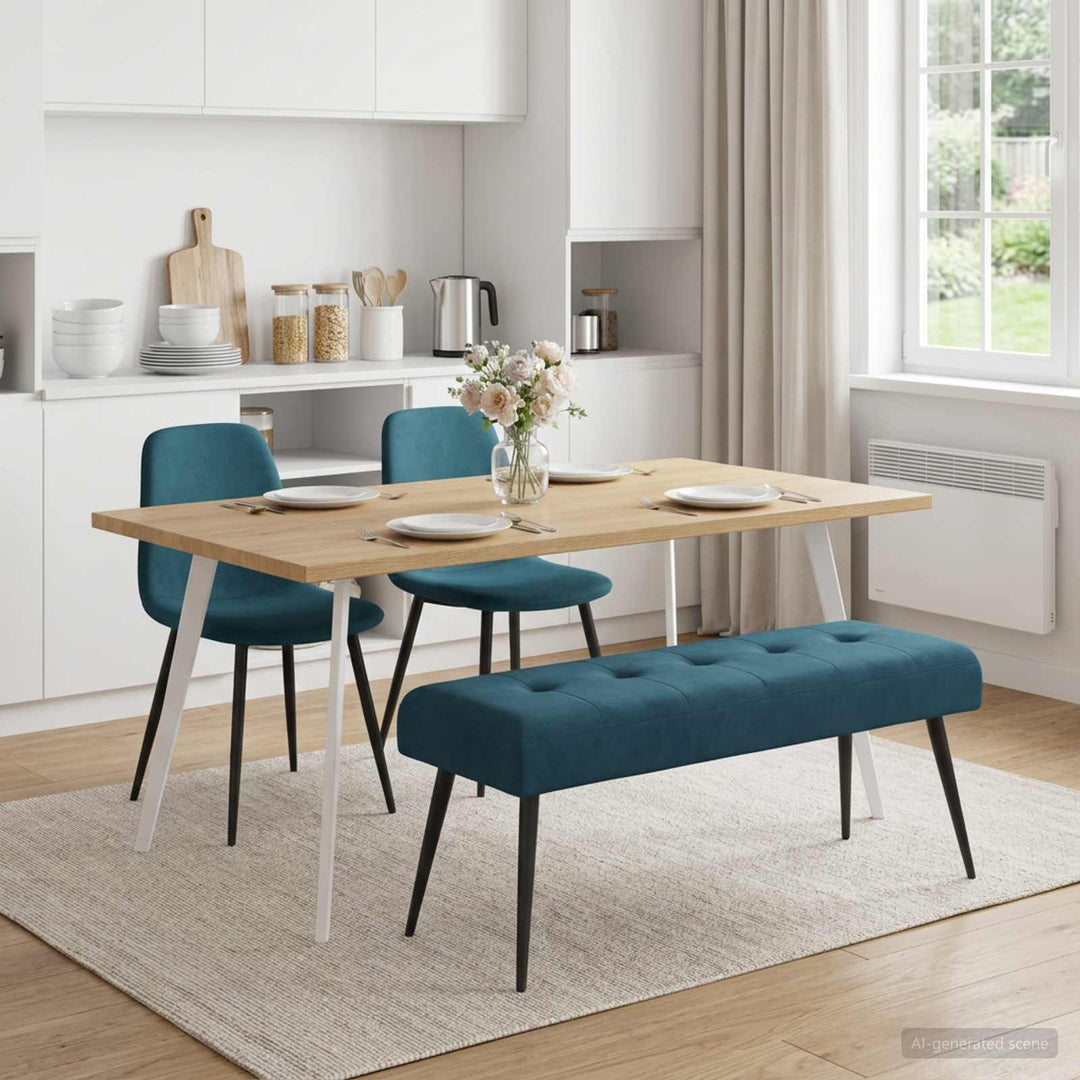 Bænk med knap tufting Blå 110 x 40 x 46 cm Fløjl