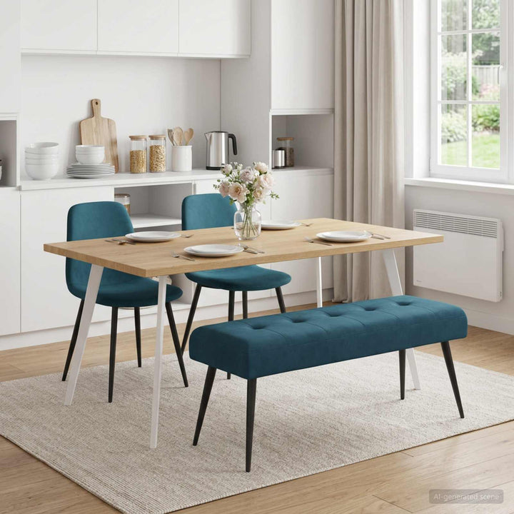 Bænk med knap tufting Blå 110 x 40 x 46 cm Fløjl