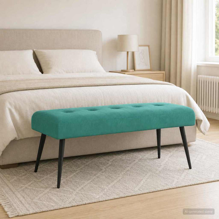Bænk med knap tufting Turkis 110 x 40 x 46 cm Velour