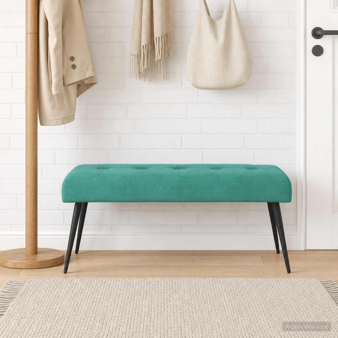 Bænk med knap tufting Turkis 110 x 40 x 46 cm Fløjl