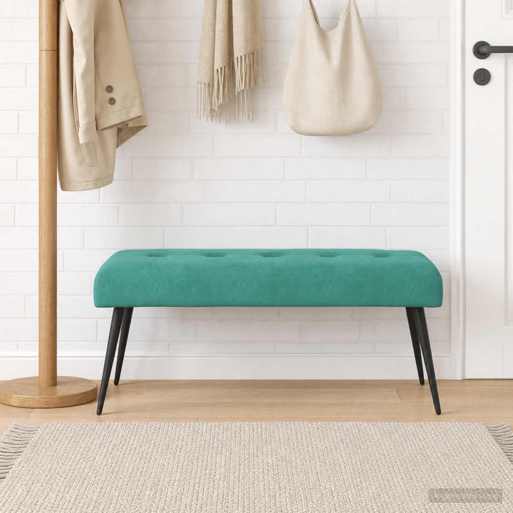 Bænk med knap tufting Turkis 110 x 40 x 46 cm Fløjl